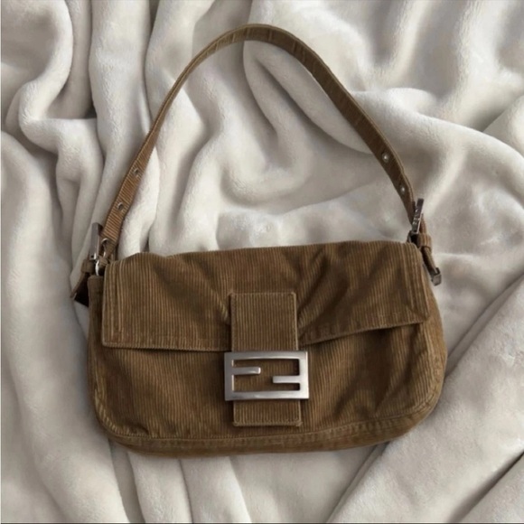 Fendi Handbags - Vintage Fendi Brown Corduroy Baguette Bag
